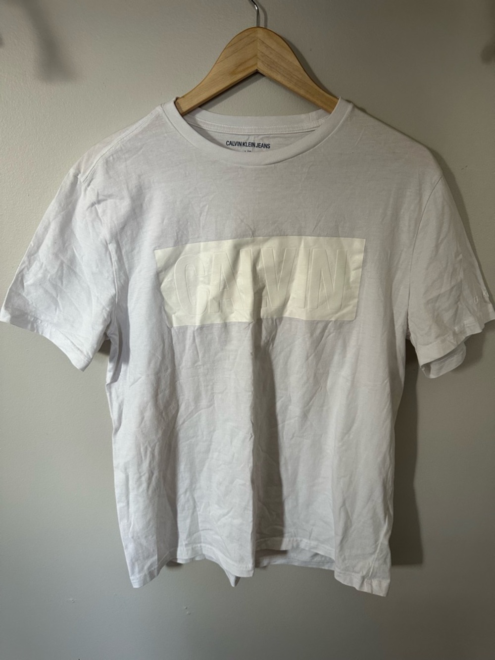 Calvin Klein Jeans White Embossed Logo Crewneck Tee